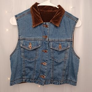 Reversible Denim & Brown Faux Suede Vest, M